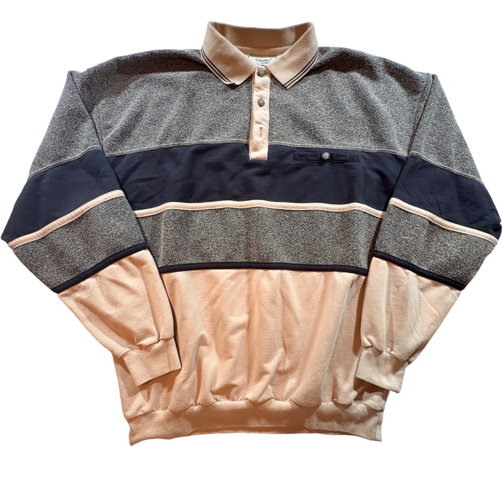 Classics by Palmland Polo Sweatshirt Mens XL Vintage Colorblock Fleece Pullover